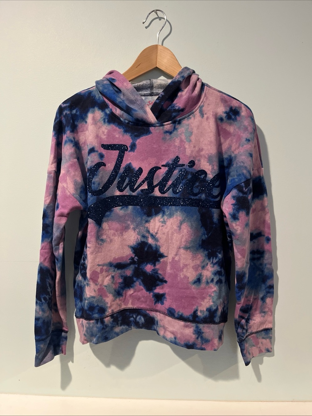 Justice Girls Pink and Blue Tie-Dye Cotton Polyester Hoodie, Size XL (16-18)